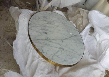 China Tampo da mesa clássico do mármore de Carrara, parte superior de mesa de centro redonda com borda dourada fornecedor