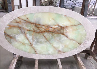 China Tampos da mesa de pedra dados forma ovais, luz - tampo da mesa verde do ônix para a tabela de chá do café fornecedor